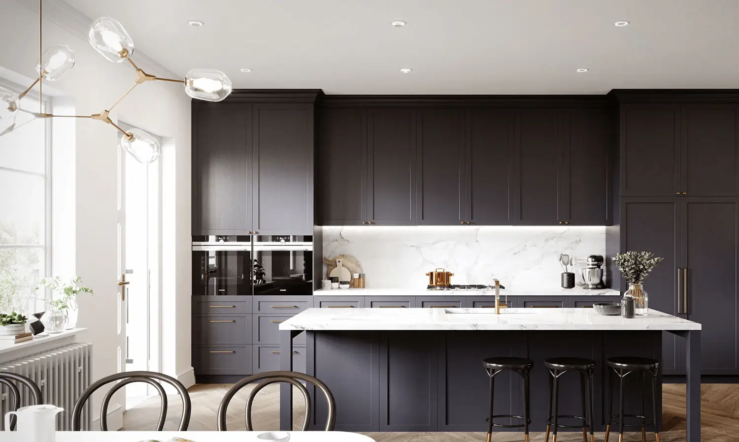 Beautiful modern kitchen with Lumi-Plug ceiling lights and integrated safety features